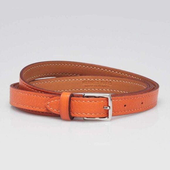 Hermes Orange/Gold Swift Leather Mini Etriviere 4 Tours Leather Wrap Bracelet - Picture 2 of 6
